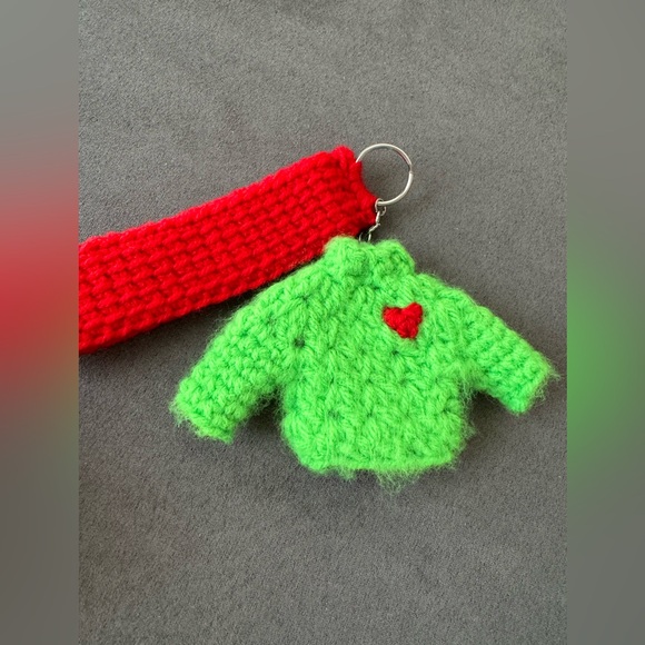 Hand Crafted Other - Christmas Sweater Crochet Handmade Original Keychain Green with Heart